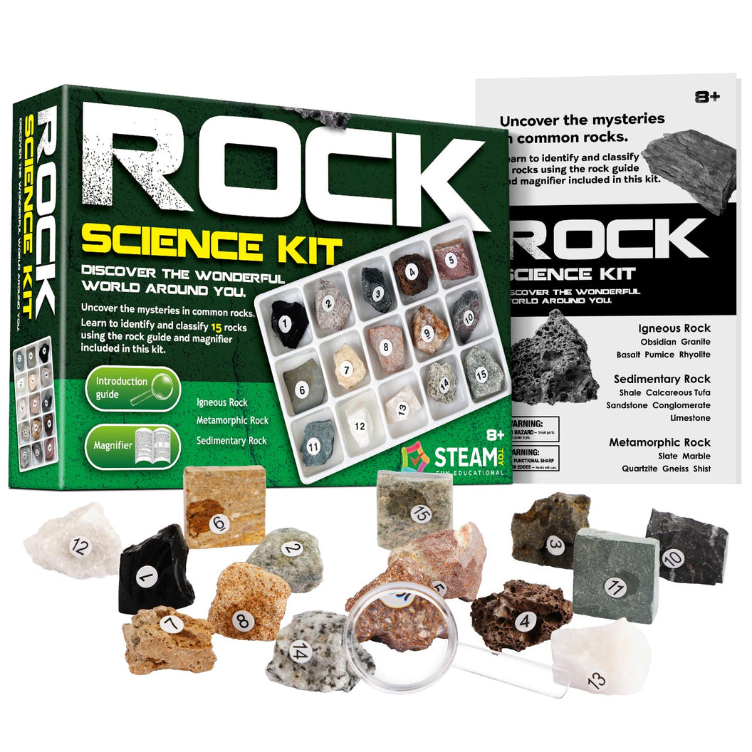 Rock Stone Colletction STEM Science Kit Geology Kid Specimens Gift 15pcs EDUMAN.