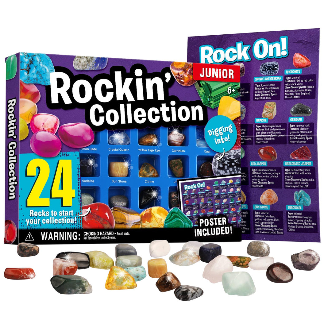 Rocks Collection 24PCS Rock and  Mineral STEM Education Set Gemstones for Kids EDUMAN.